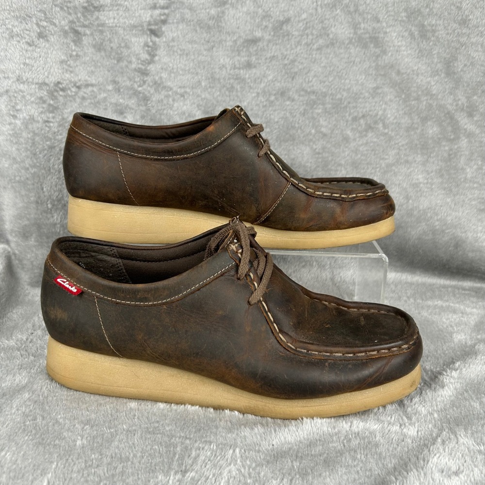 Clarks Padmora Brown Leather Moc Toe Lace Up Wedge Loafers Womens 9 260604993090